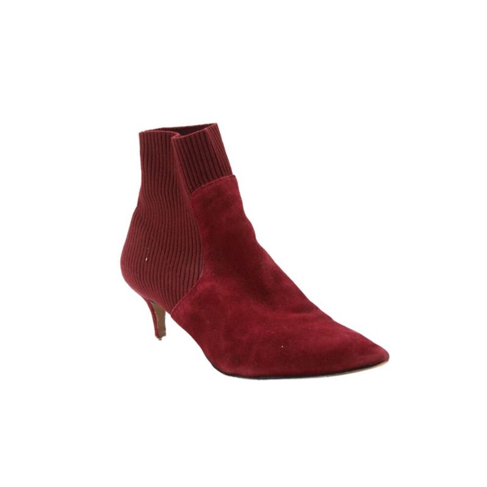 Steven Women's Pointed Toe Suede Kitten Heels Ankle Boots Burgundy Size 9.5